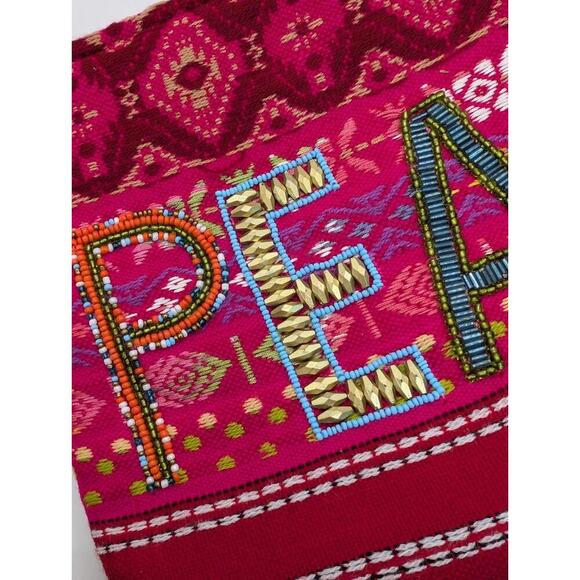 Ale By Alessandra PEACE Beaded Embroidered Tassel Zip Clutch Boho Free Spirit - Picture 3 of 6